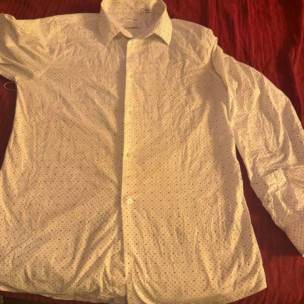 Calvin Klein Slim Fit Stretch Polka Dot Button-Down Shirt